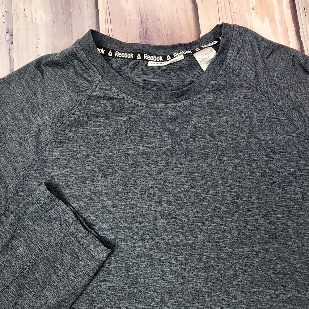 Reebok Men Size L Soft Heather Blue‎ Long Sleeve Layering TShirt Stretch